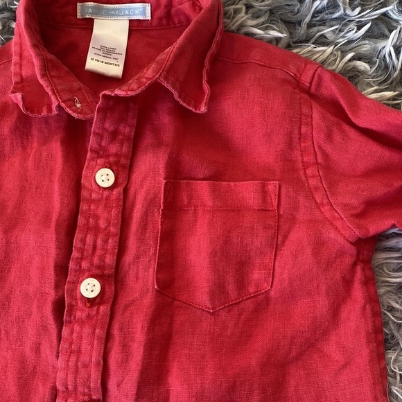 Janie & Jack Red Linen and Blue Cotton Button Down Shirt Bundle Sz 12-18 - Picture 11 of 16